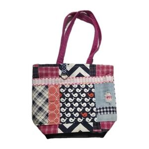 Handmade Fabric Plaid Tote Bag New England Coastal Preppy